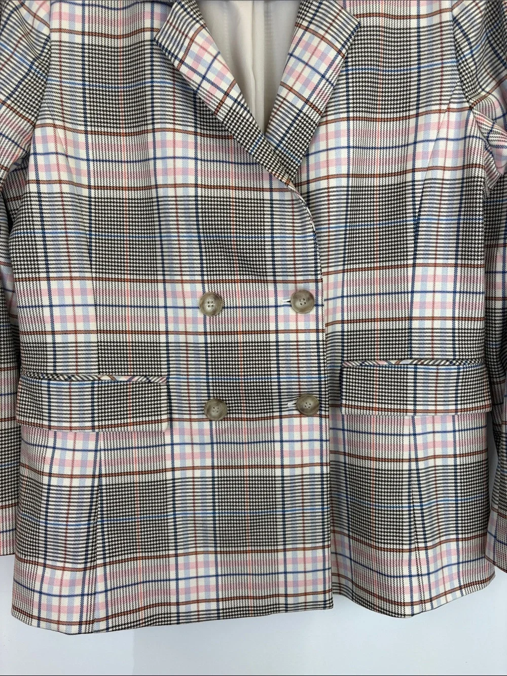 Halogen Plaid Blazer Large Petite | Double Breasted Classic Preppy Career Jacket